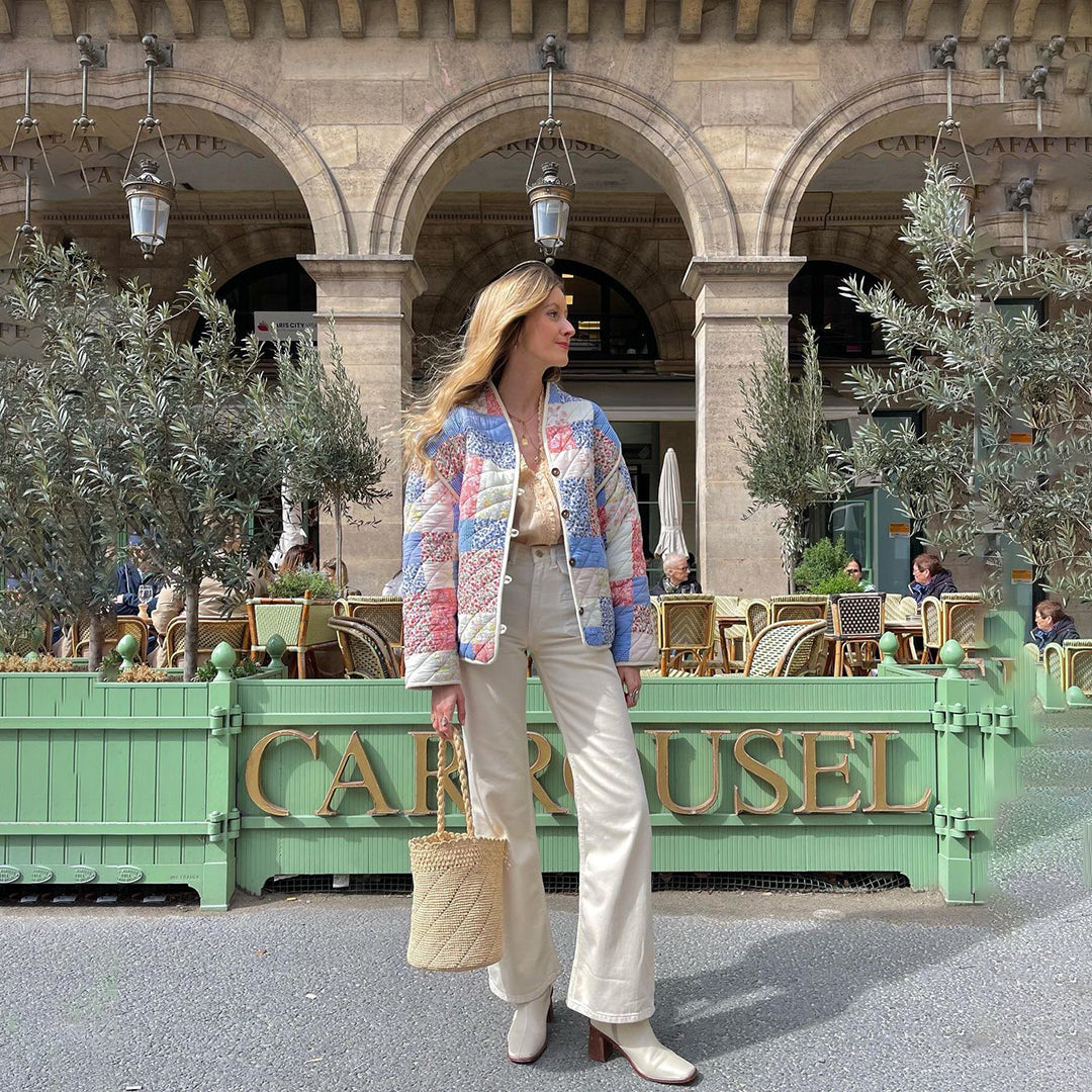 Women's autumn floral print loose quilted jacket