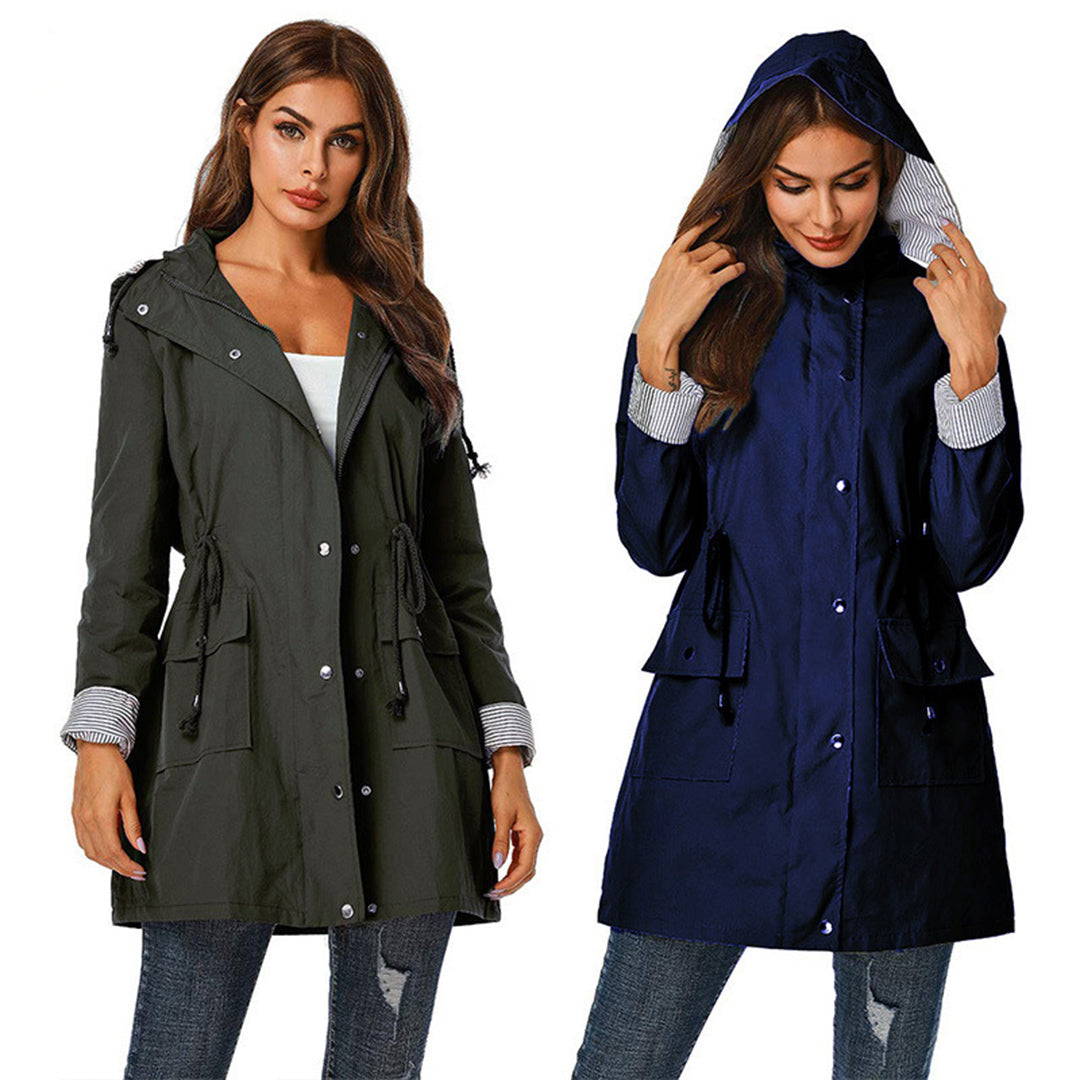 Women's windbreaker rainproof jacket hooded waist