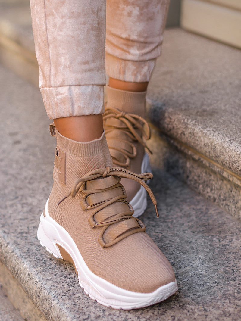 Women's Sock Sneakers - High-Top Stretch Knit - Slip-On Chunky Sole - Casual Comfort