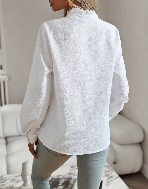 Women's striped long sleeve pleated single breasted shirt