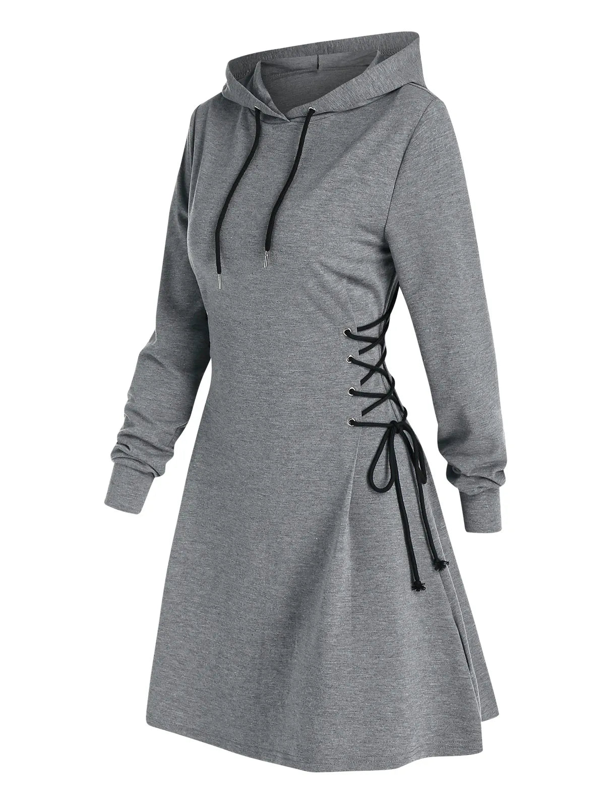 Women's gothic mini dress with hoodie and drawstring