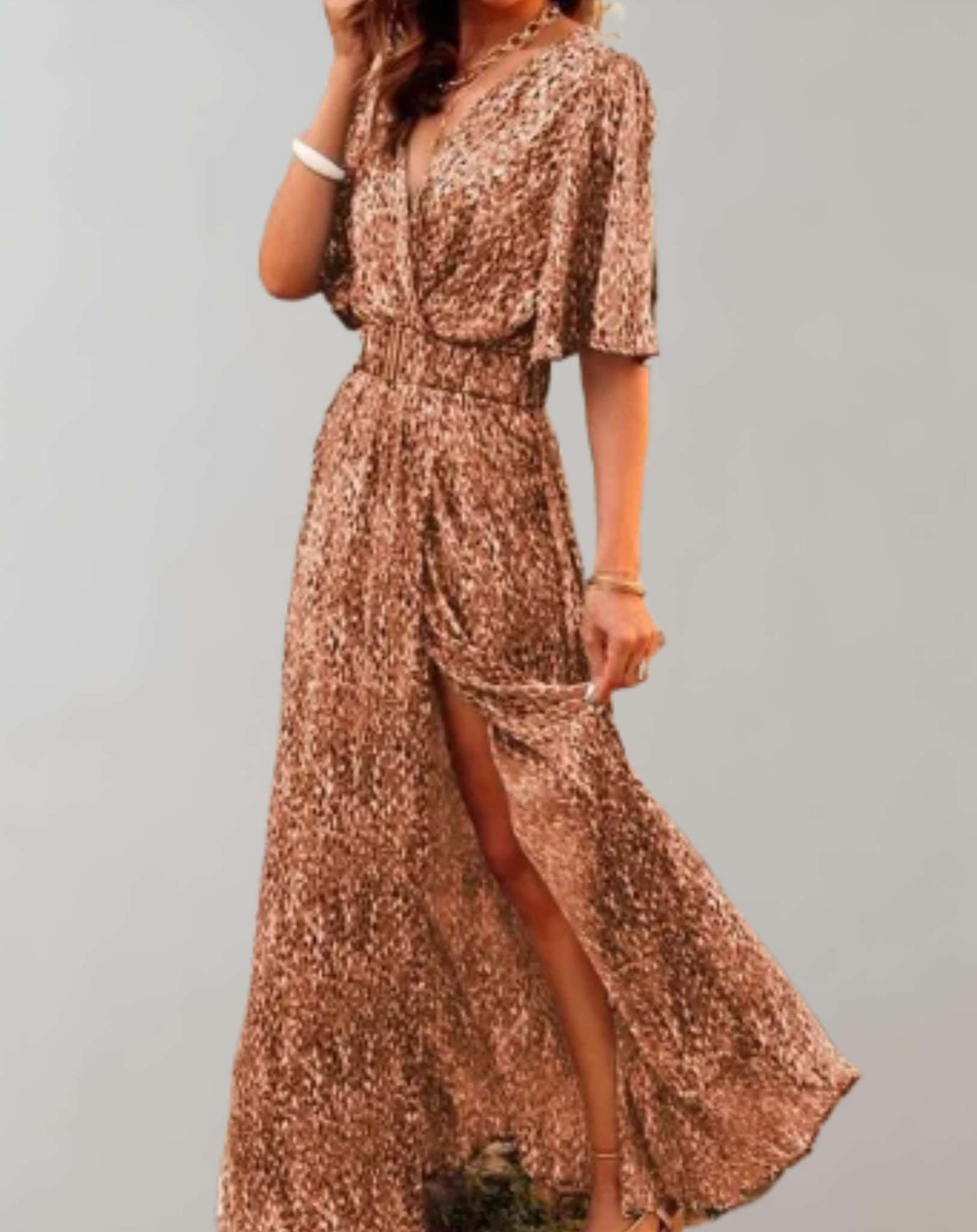 Women’s Maxi Dress – V-Neck – High Slit – Belted Waist – Lightweight Flowing Fit
