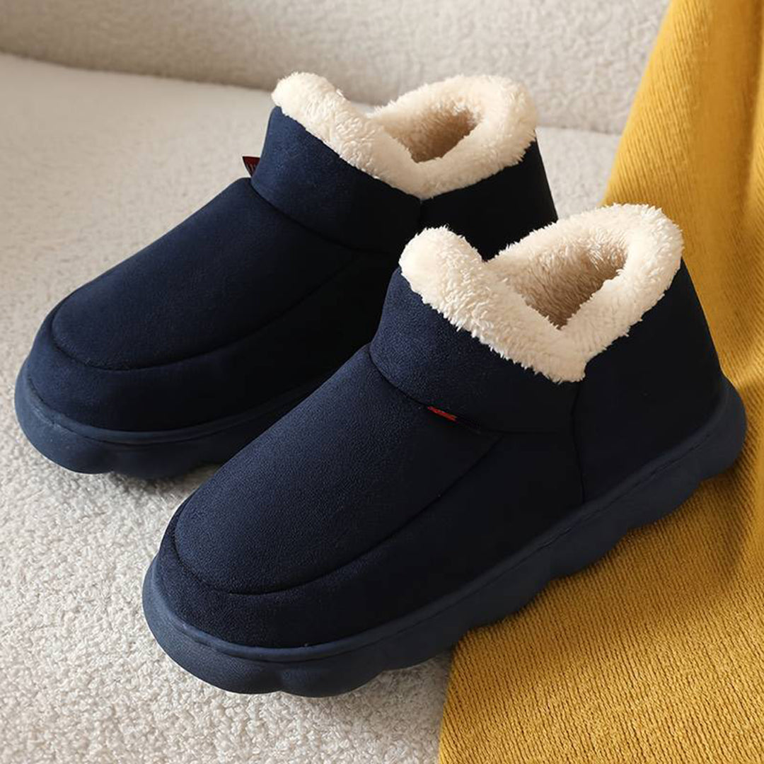 Women’s Slip-On Indoor Shoes - Faux Fur Lined - Suede-Like Upper - Cushioned Sole