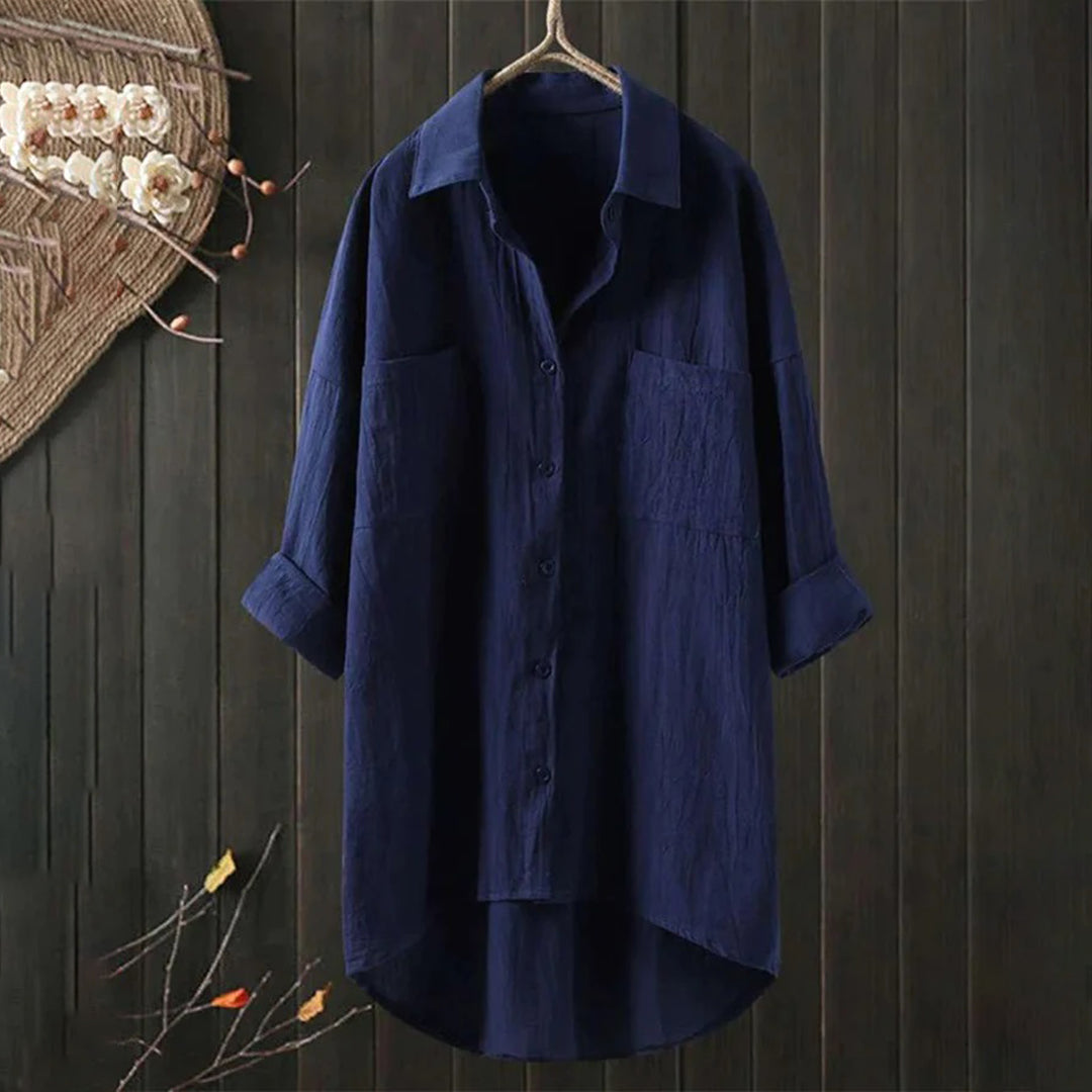 Linen Oversized Button-Up Long Sleeve Shirt