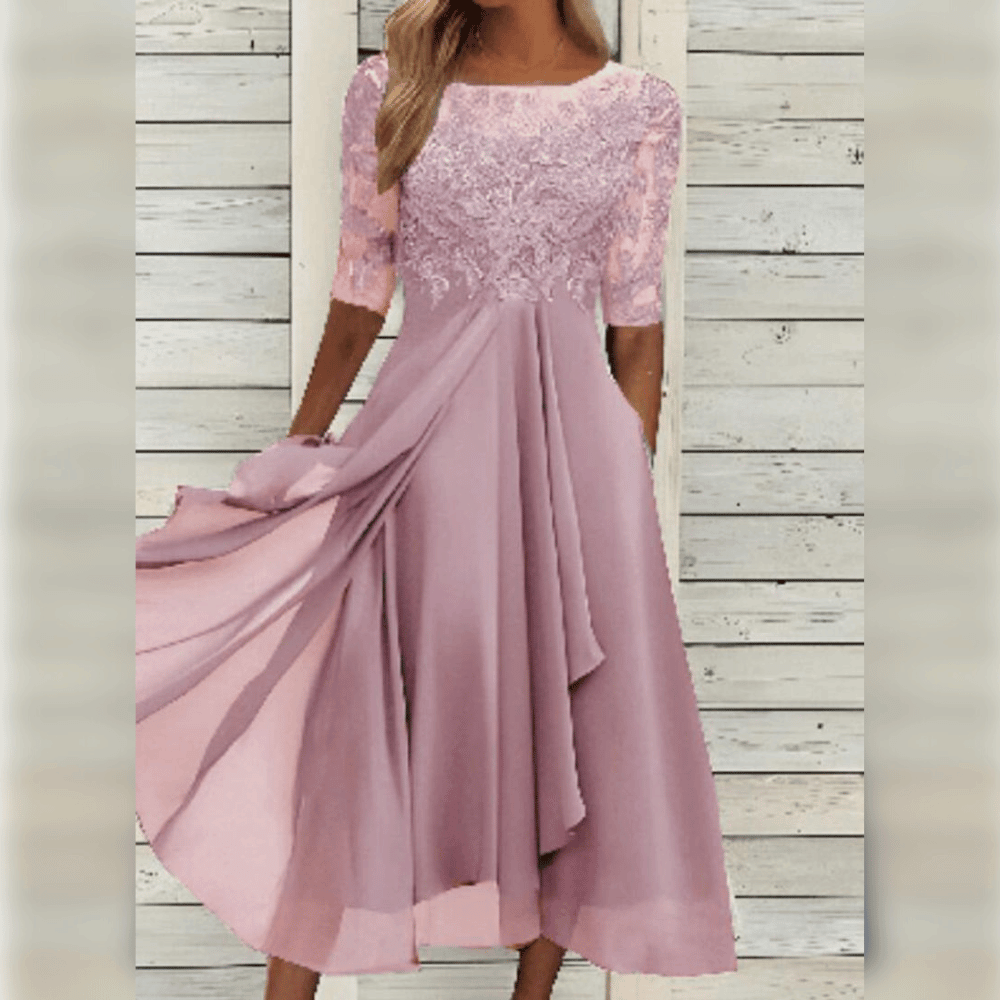 Lace Embroidered Flowing A-Line Midi Dress