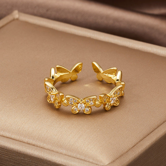 Elegant Sparkling Stone Embellished Butterfly Ring