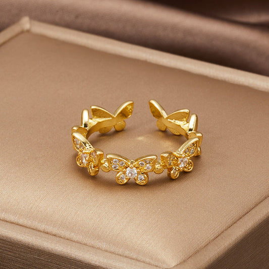 Elegant Sparkling Stone Embellished Butterfly Ring