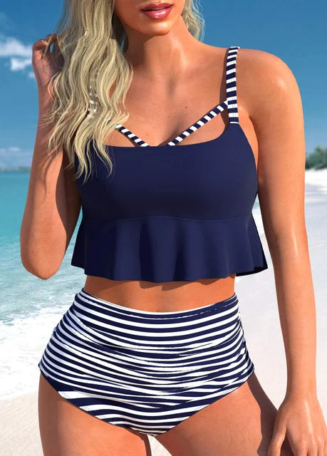Women's Tankini Swimsuit - High-Waisted Bikini Bottom - Adjustable Straps - Full Coverage