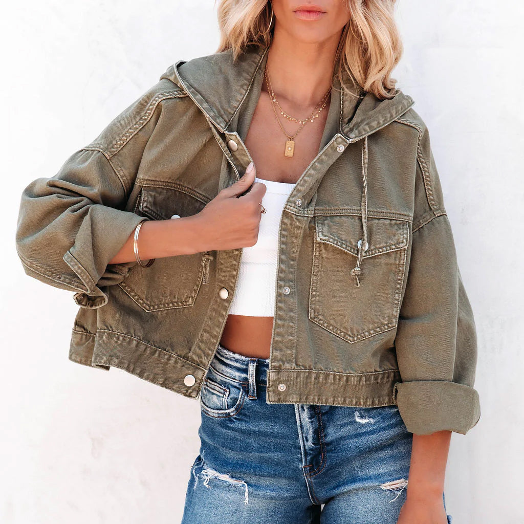 Women's denim jacket with hood