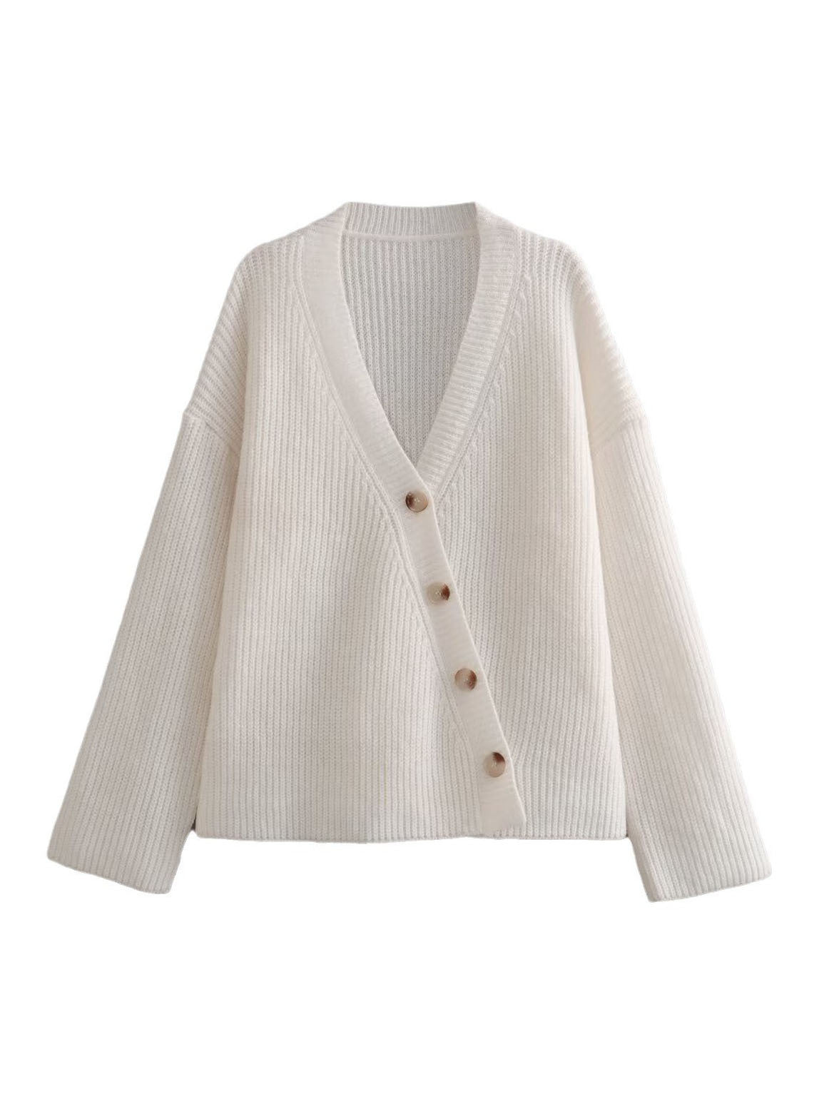 Women's v-neck loose slant button knitted jacket