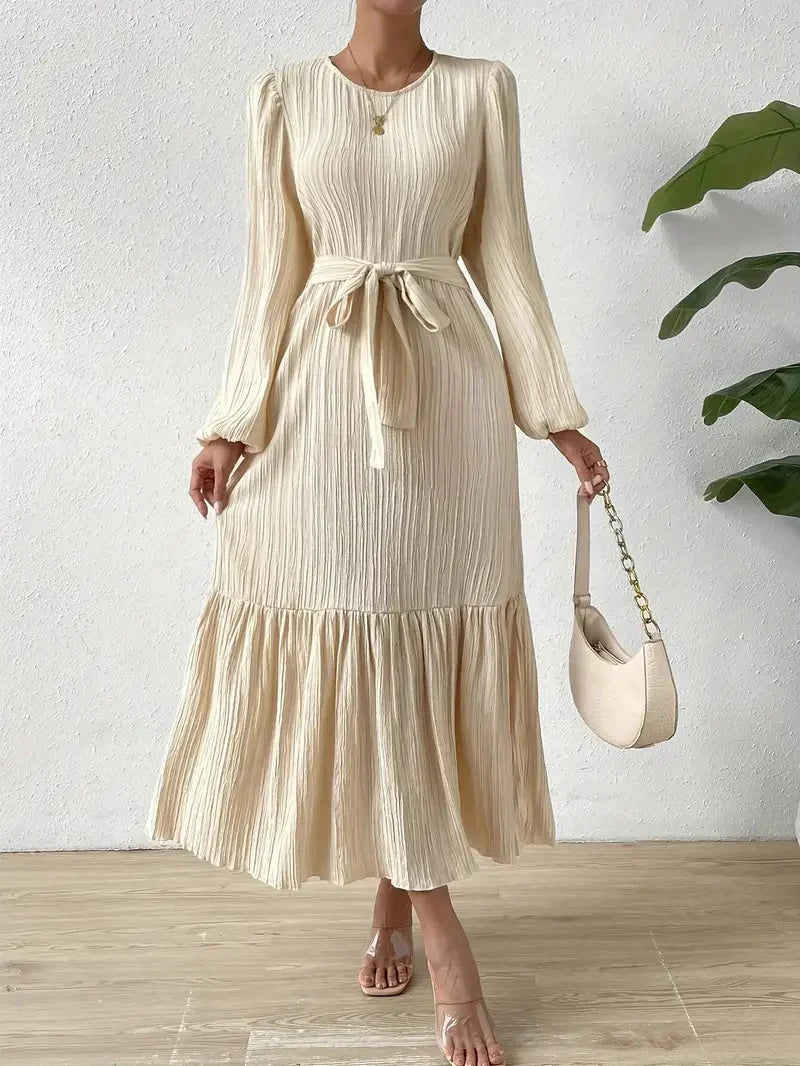 Women's lantern sleeve belted dress