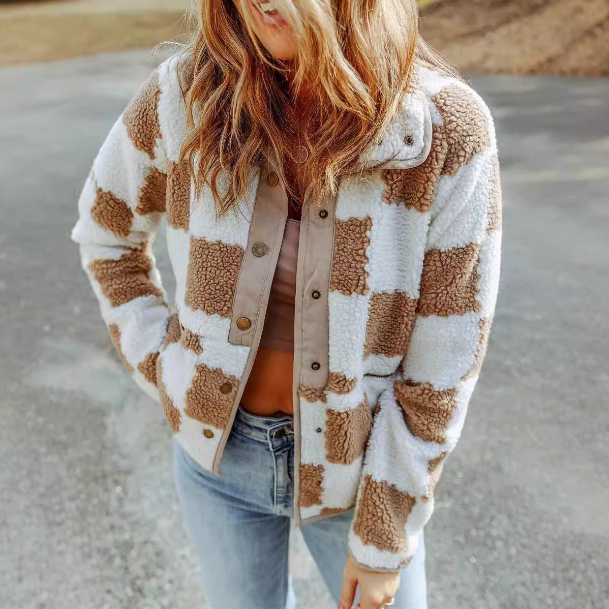 Women's loose patchwork fur jacket