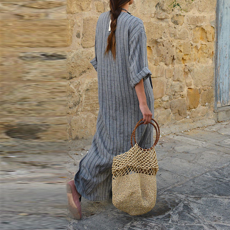 Vintage Striped Maxi Dress - Breathable Fabric, Timeless Summer Style