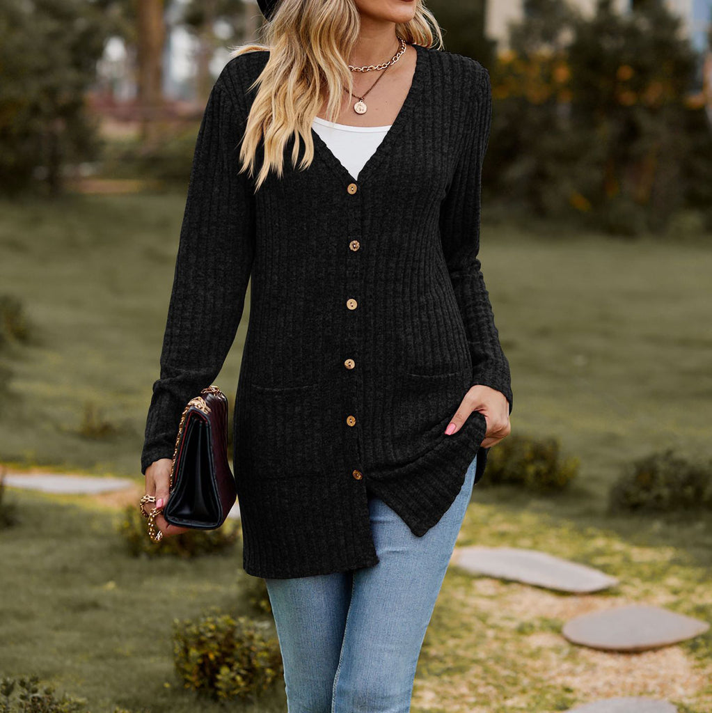 Women’s Cardigan – Wool Knit – Relaxed Fit – Long Length – Button Front with Pockets