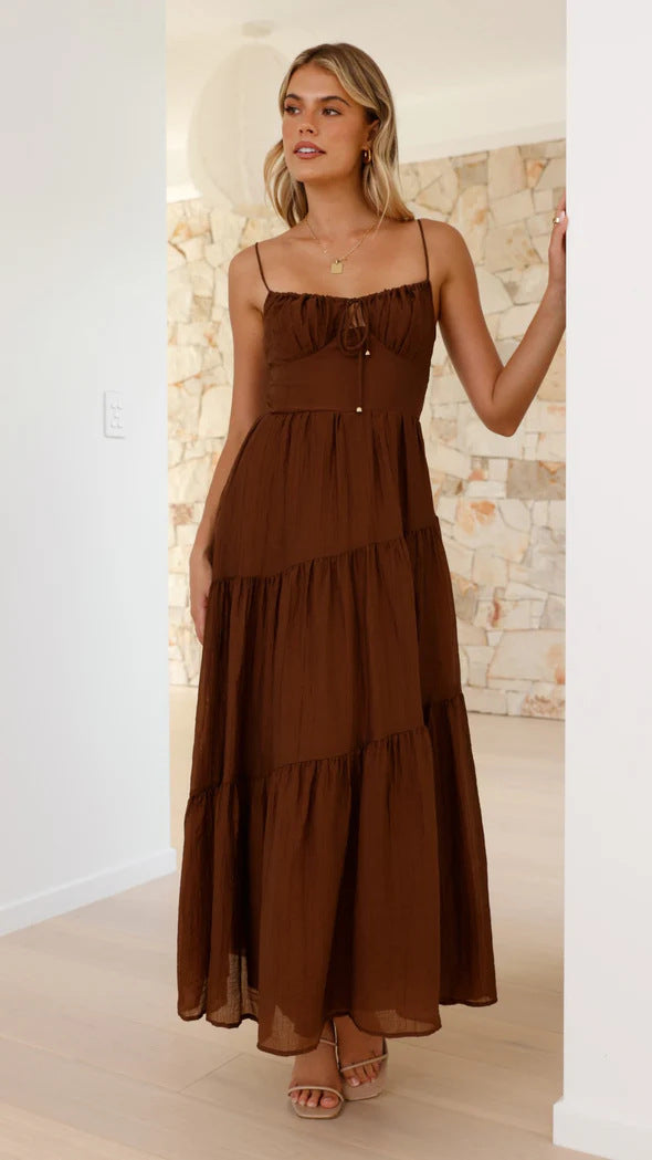 Women’s Maxi Dress – Tiered Flowing Fit – Spaghetti Straps – Lightweight Sleeveless