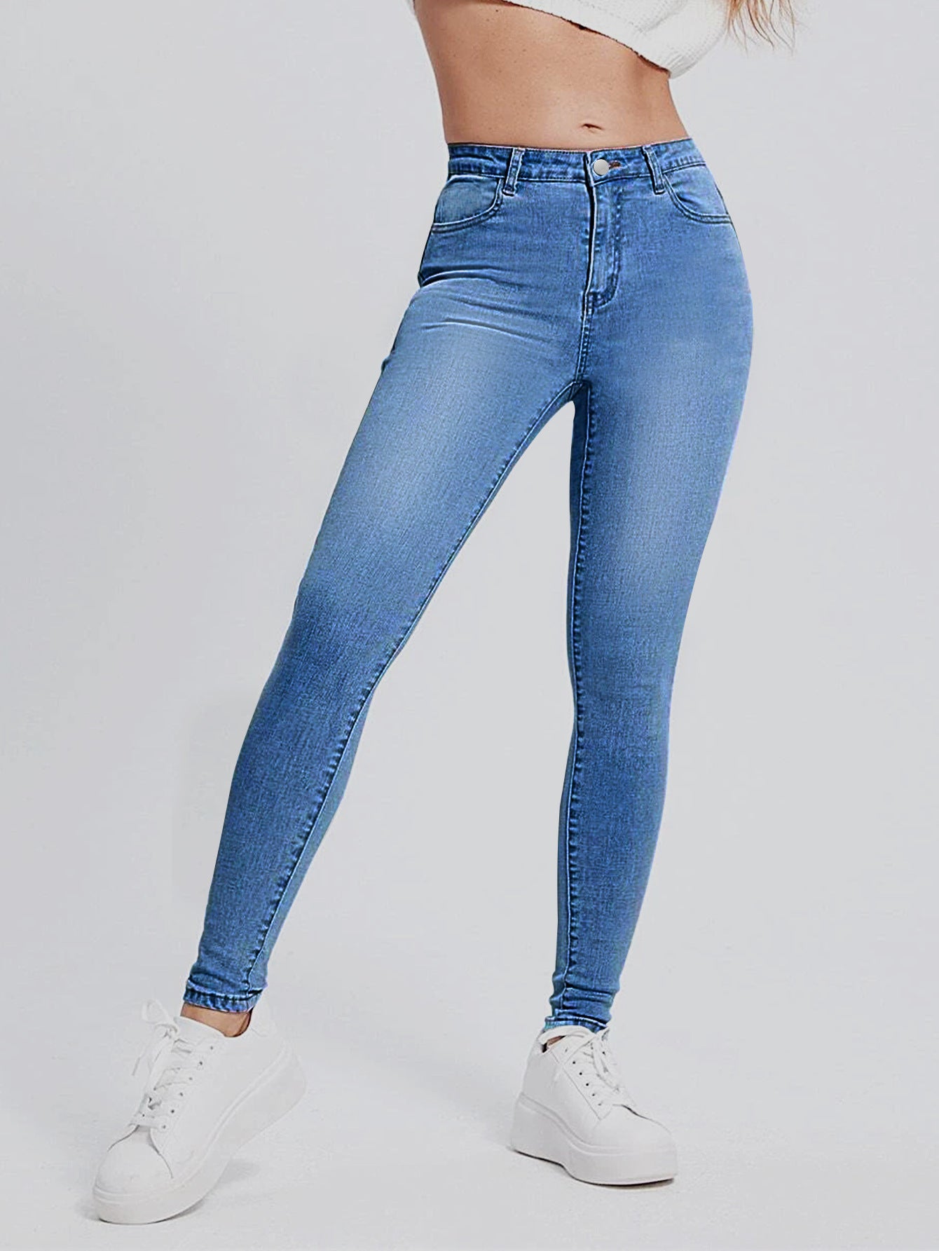 Women's Skinny Jeans - High Waist - Stretch Denim - Full Length - Slim Fit