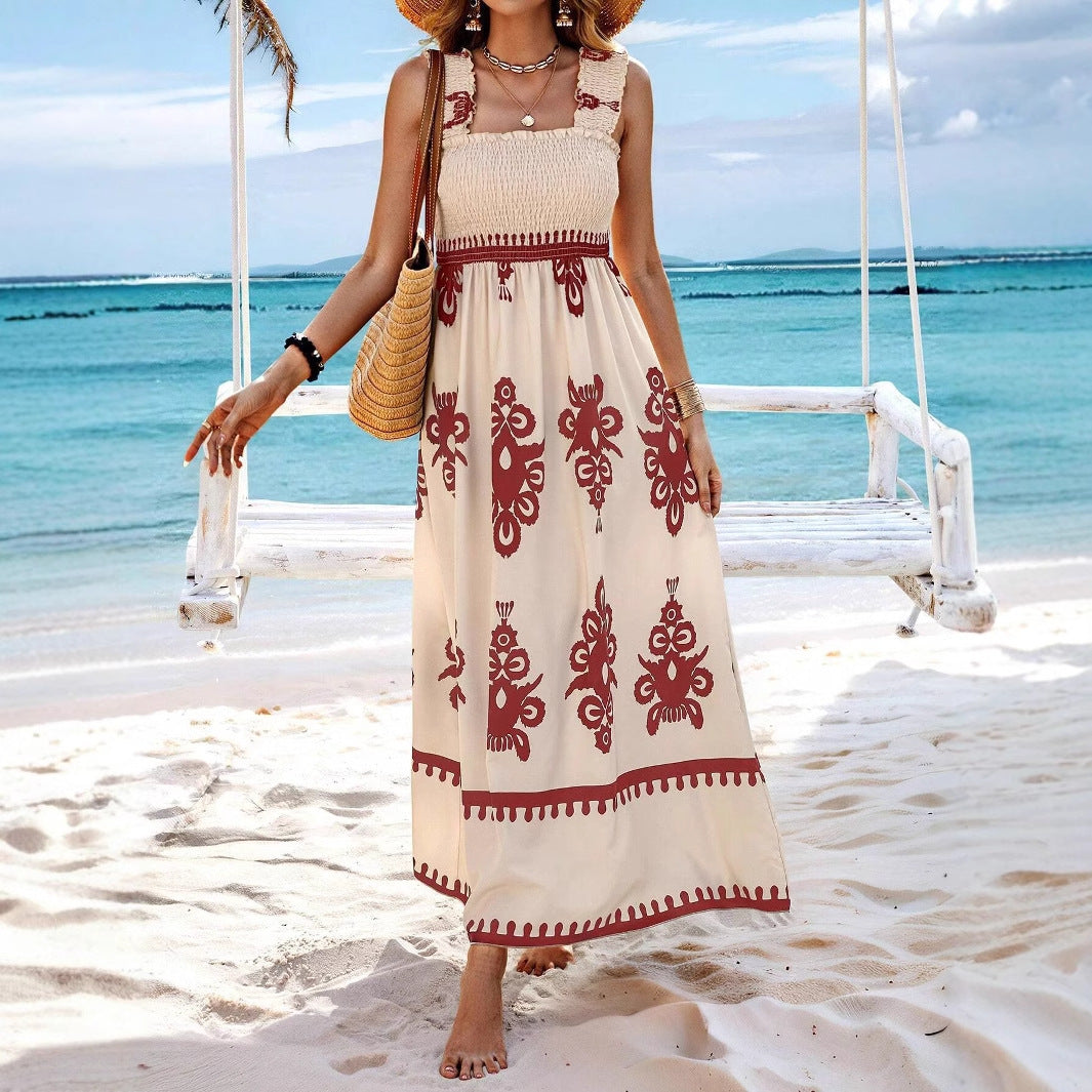 Women’s Maxi Dress – Strapless Wrap Bodice – Flowy Fit – Lightweight Printed Skirt