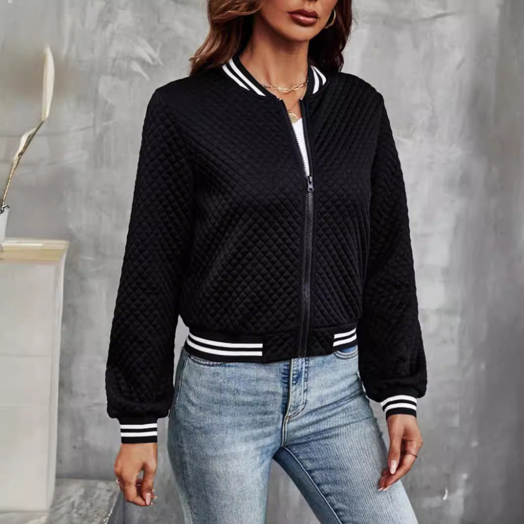 Women’s Bomber Jacket – Quilted Padded – Relaxed Fit – Ribbed Trim – Zip Front Closure