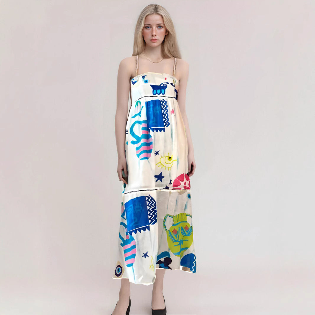 Women’s Maxi Dress – Strapless Abstract Print – Flowy Fit – Lightweight Fabric