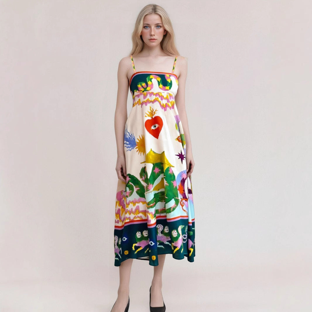 Women’s Maxi Dress – Strapless Abstract Print – Flowy Fit – Lightweight Fabric