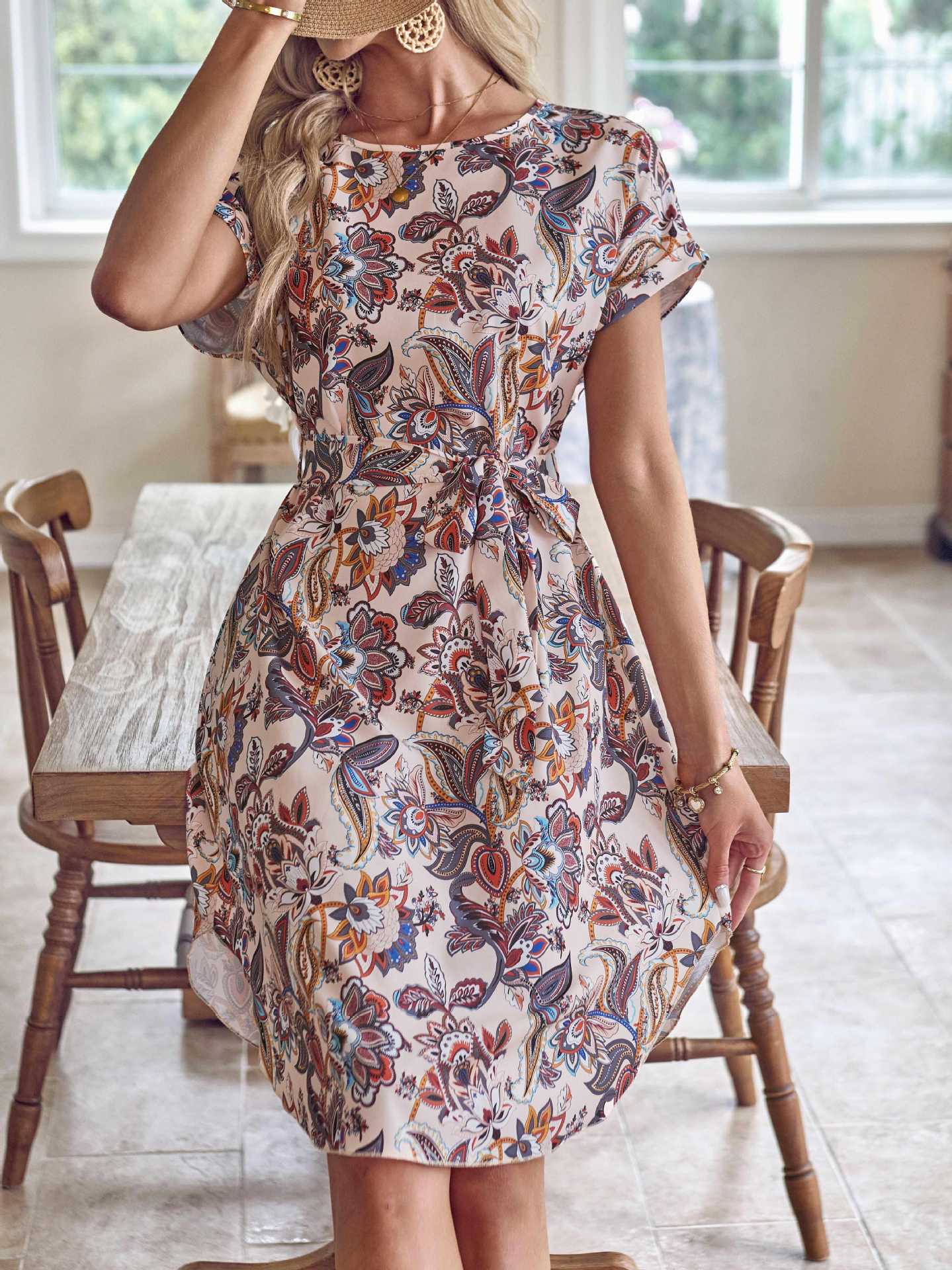 Floral Print Belted Midi Dress