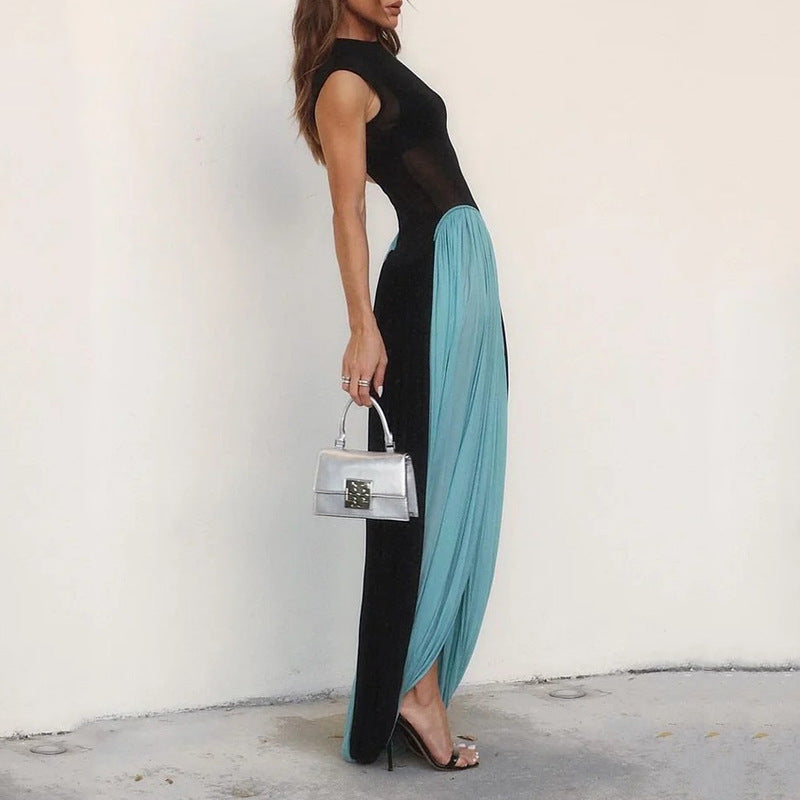 Women’s Sleeveless Dress – Fit and Flare – Pleated Skirt – Full-Length Formal Wear