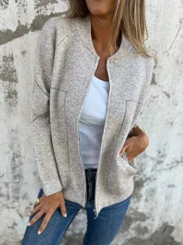 Women’s Jacket – Wool Blend – Relaxed Fit – Zipper Front – Side Pockets – Hip Length