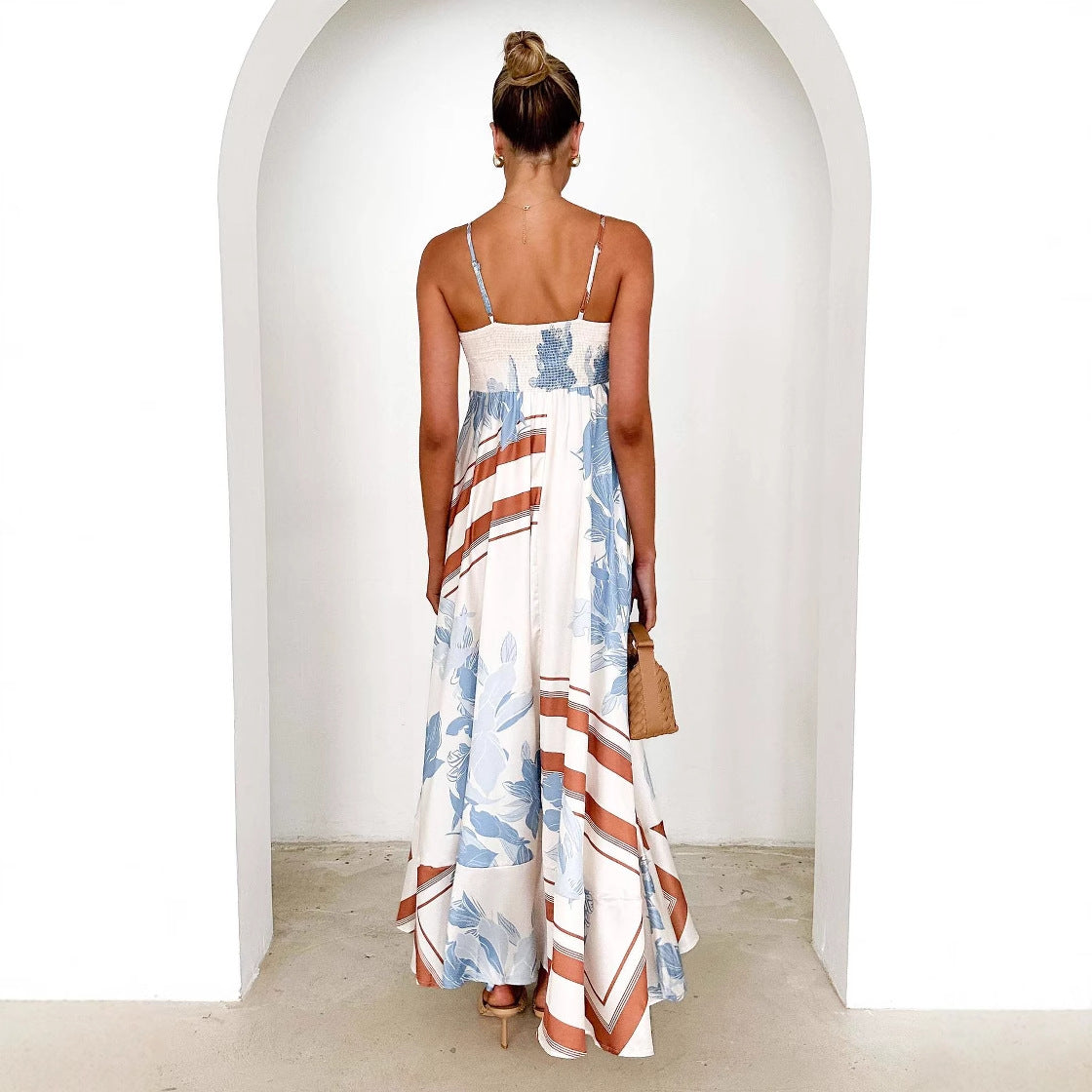 Women’s Maxi Dress – A-Line Fit – Backless – Spaghetti Strap – Floral Print – Lightweight