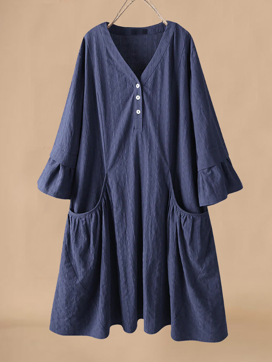 Linen Blend Relaxed Fit Midi Dress