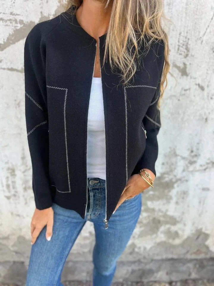 Women’s Jacket – Wool Blend – Relaxed Fit – Zipper Front – Side Pockets – Hip Length