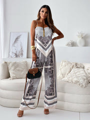 Women’s Jumpsuit - Elegant Print - Relaxed Fit - Spaghetti Straps - Luxury