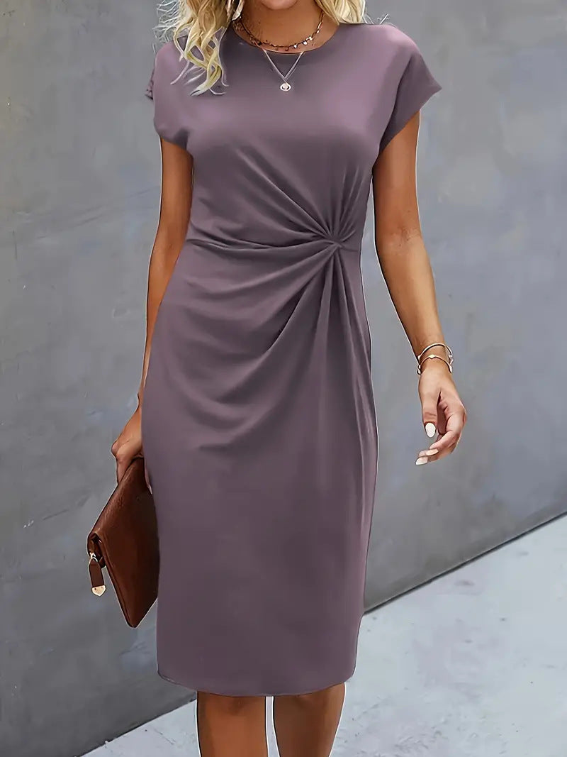 Women’s Bodycon Dress – Slim Fit – Knee Length – Short Sleeve – Side Knot Detail