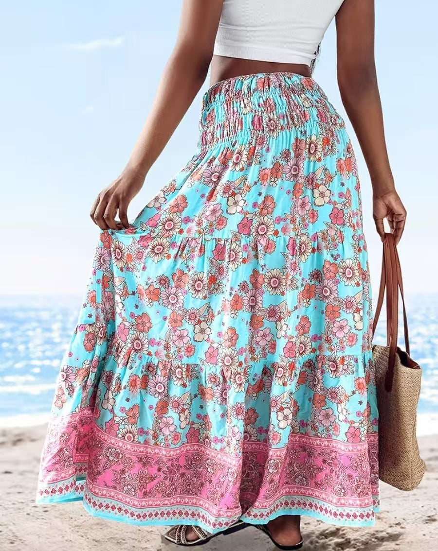Women’s Maxi Dress – Strapless Bandeau Top – Flowy Fit – Bohemian Print Skirt