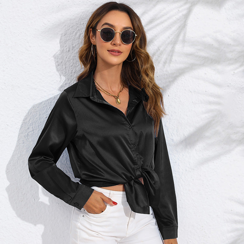 Women’s Button Down Shirt - Long Sleeve Tie Front Blouse - Casual Chic Top