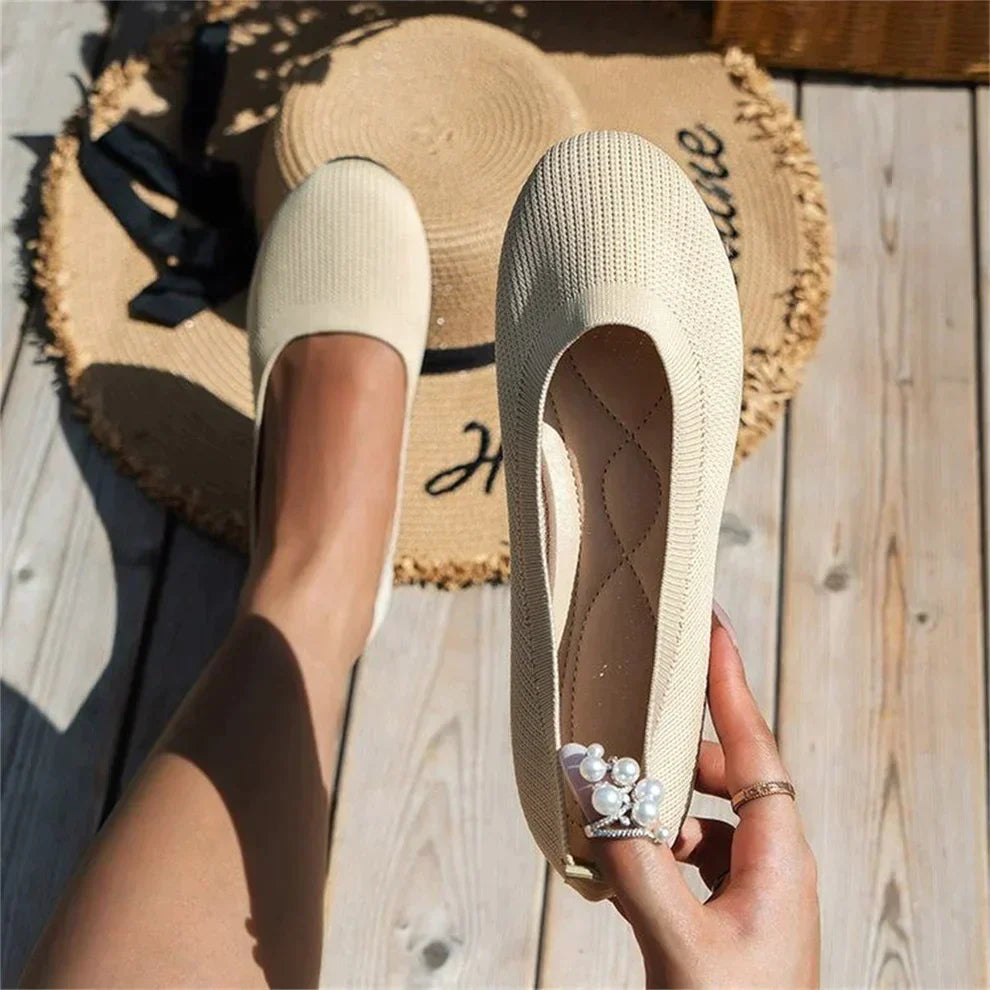 Women’s Ballet Flats - Slip-On Design - Round Toe - Textured Finish - Flexible Sole
