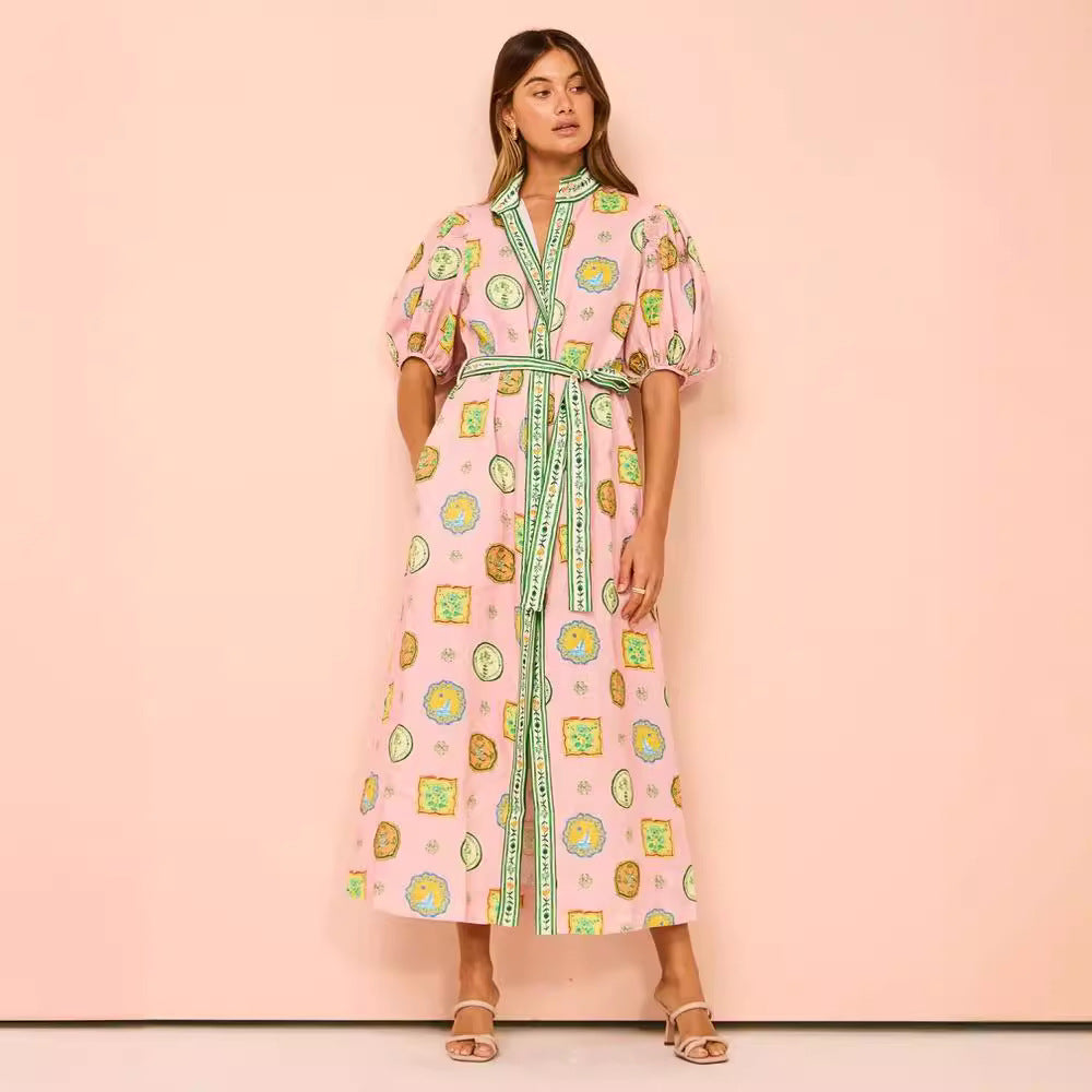 Lightweight Cotton Blend Belted Midi Dress