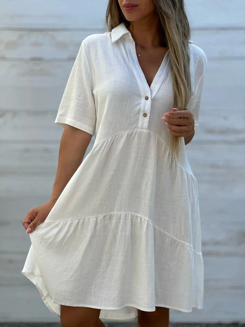 Women's Short Sleeve Dress - Buttoned Down Front - Relaxed Fit