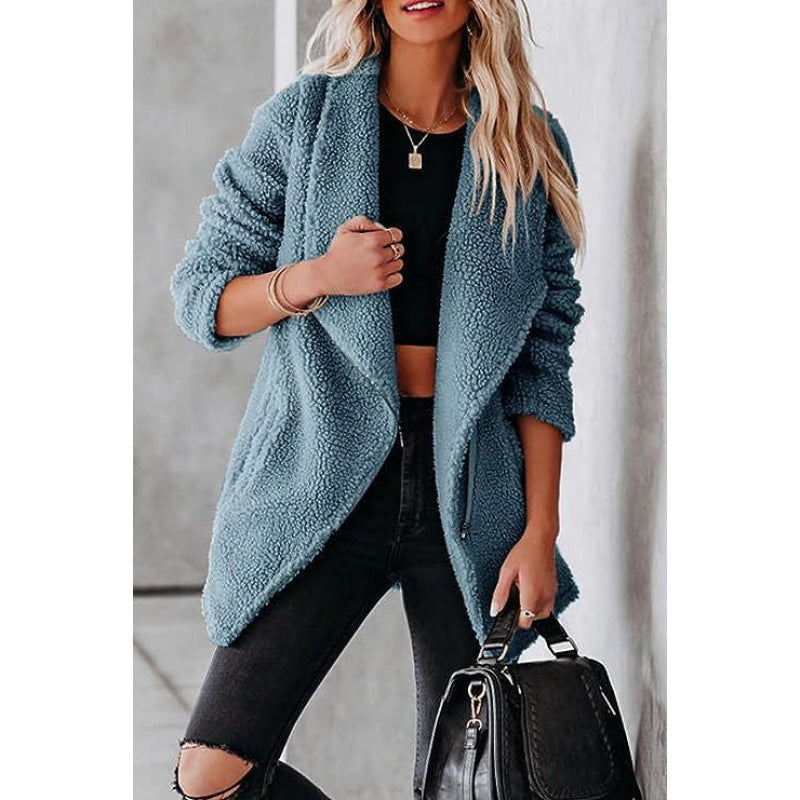 Women’s Fleece Jacket – Oversized Fit – Full Zip – Textured Grain – Hip Length Casual