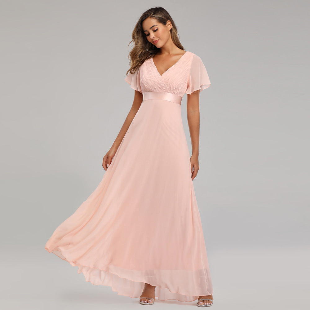 Women's Maxi Evening Gown - Flowy Silhouette - Elegant V-Neck