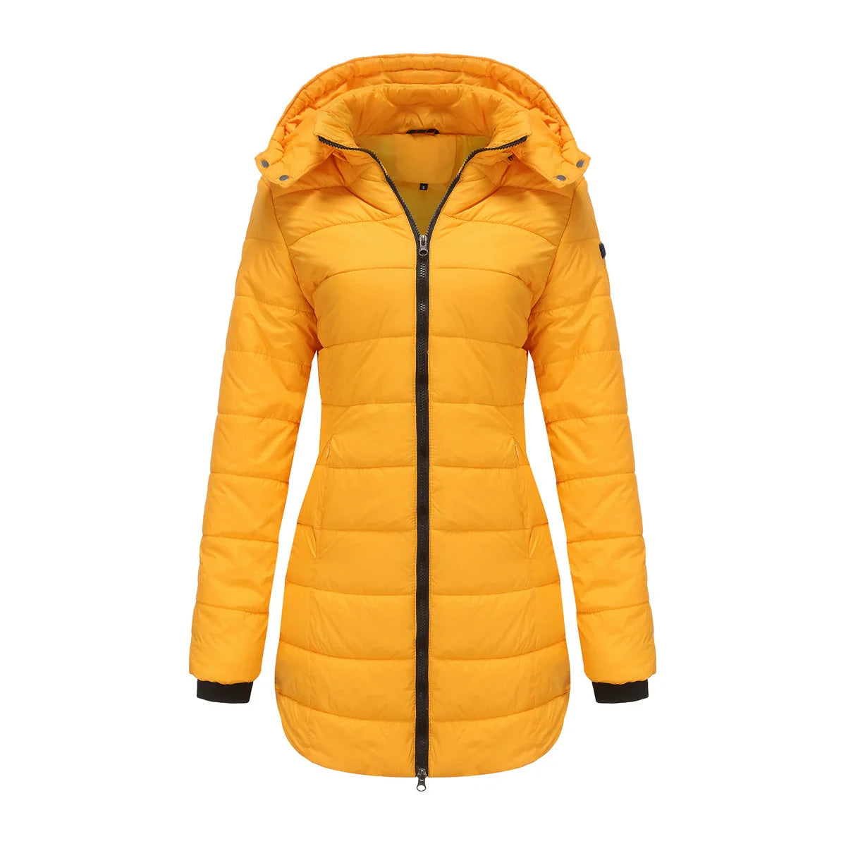 Women’s Puffer Jacket – Quilted Mid-Length Fit – Detachable Hood – Zipper Closure