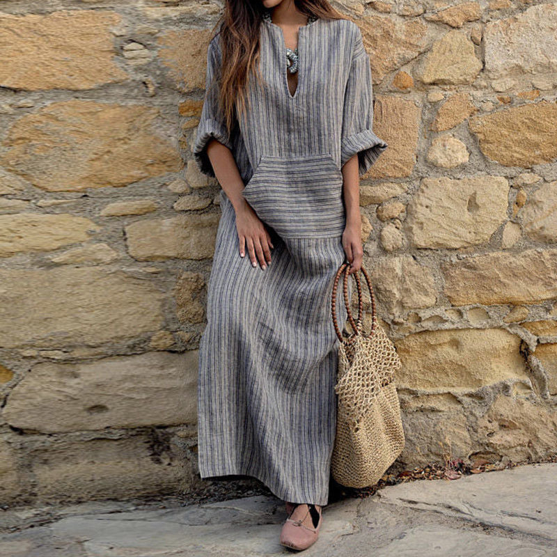 Vintage Striped Maxi Dress - Breathable Fabric, Timeless Summer Style