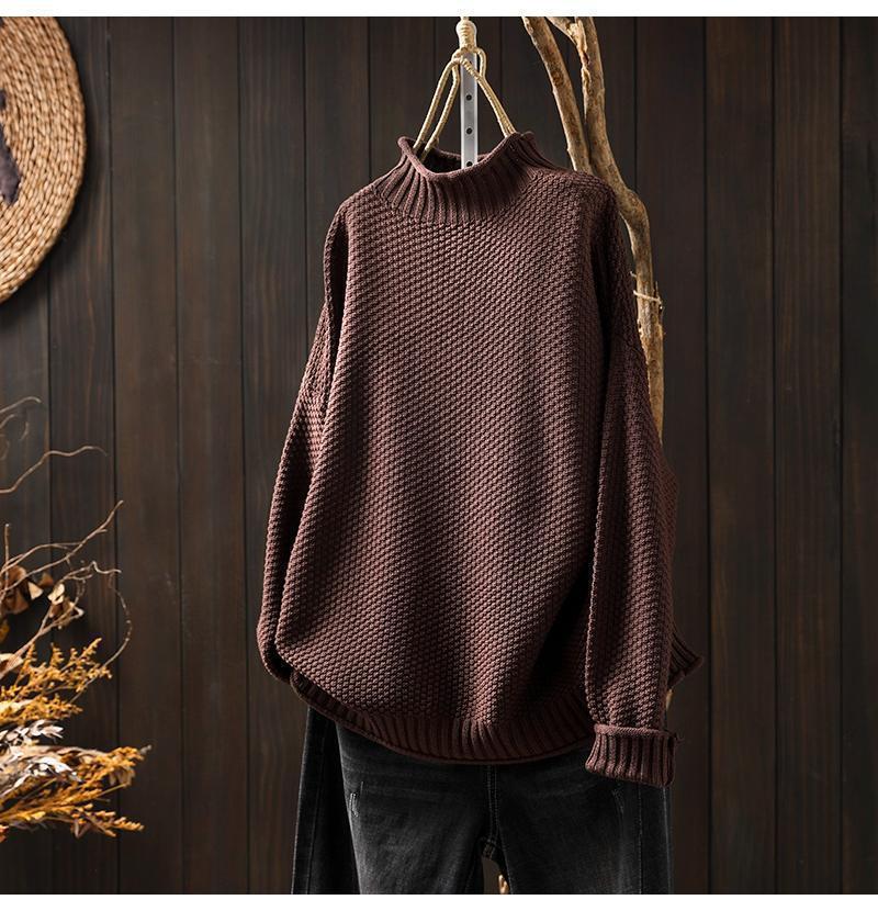 Women’s Oversized Sweater – Waffle Knit – Mock Neck – Dolman Sleeve – Ribbed Trim