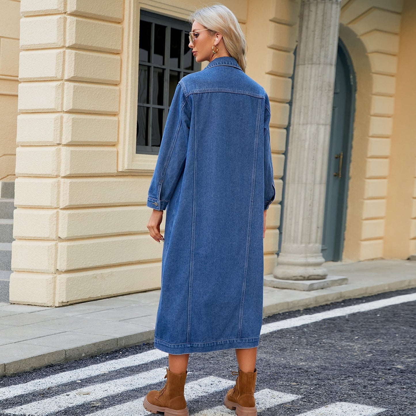 Long denim jacket for women