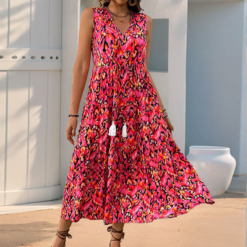 Women’s Midi Dress – Sleeveless V-Neck – A-Line Boho Fit – Lightweight Cotton