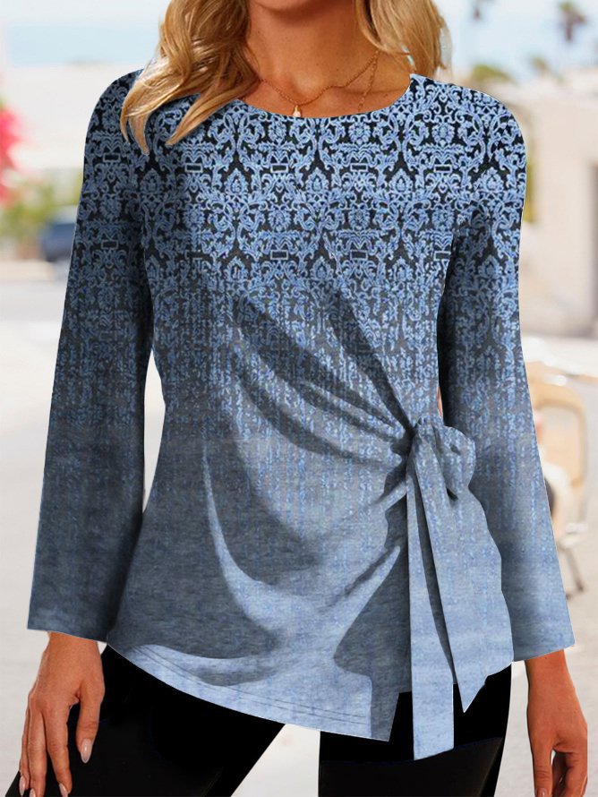 Women’s Long Sleeve T-Shirt – Relaxed Fit – Side Tie – Soft Breathable Blend