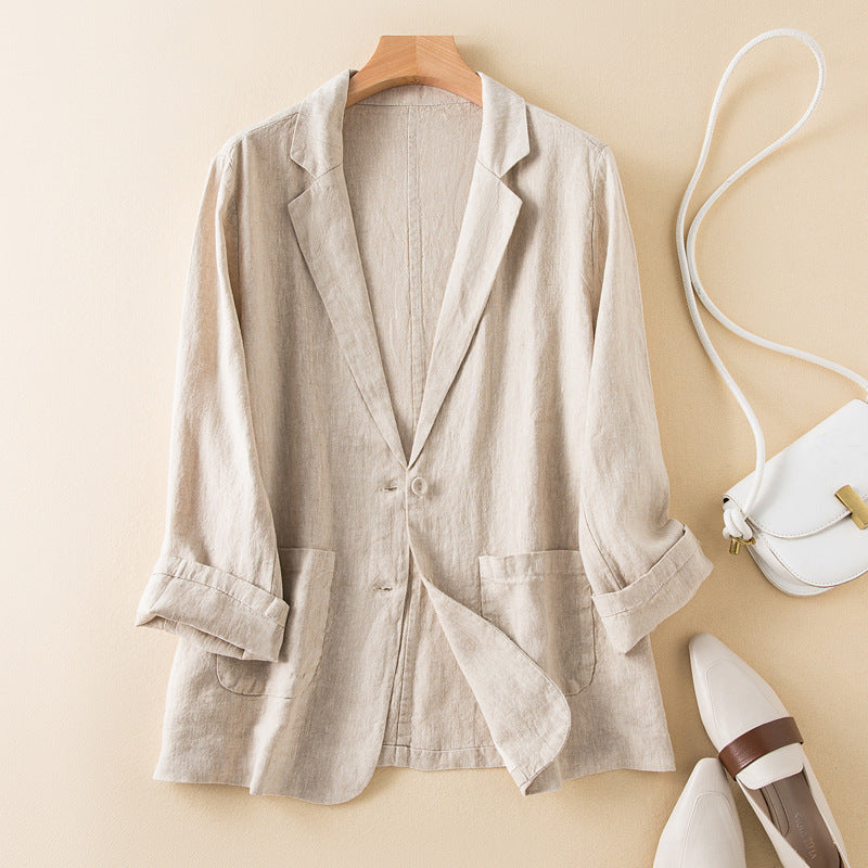 Women’s Casual Jacket – Relaxed Fit – Natural Fibers – Long Sleeve Lapel Style