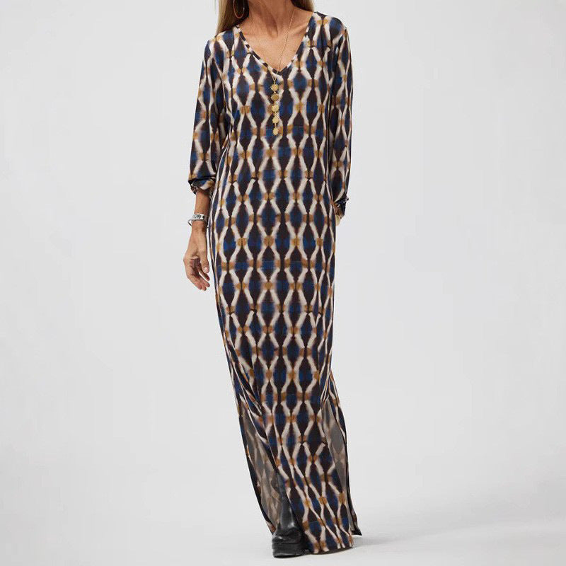 Flowy Printed Lightweight Long Sleeve Maxi Dress