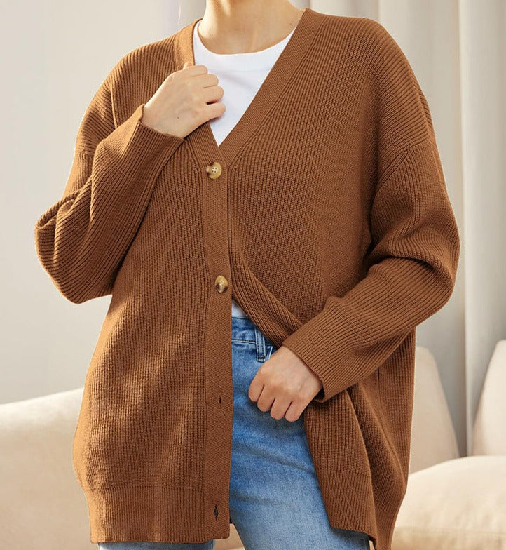 V-neck knitted cardigan for women