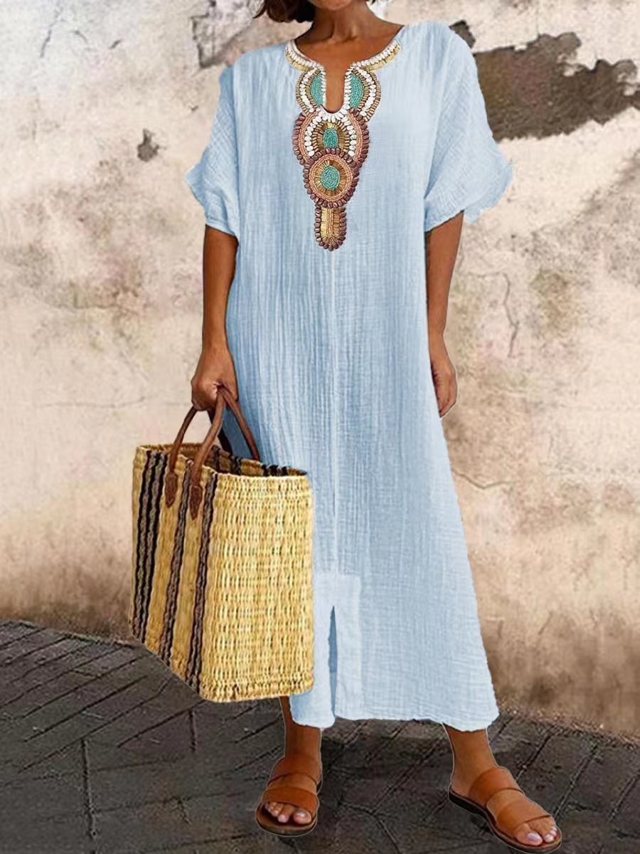 Summer Bohemian Embroidered Maxi Dress – Airy Summer Clothes