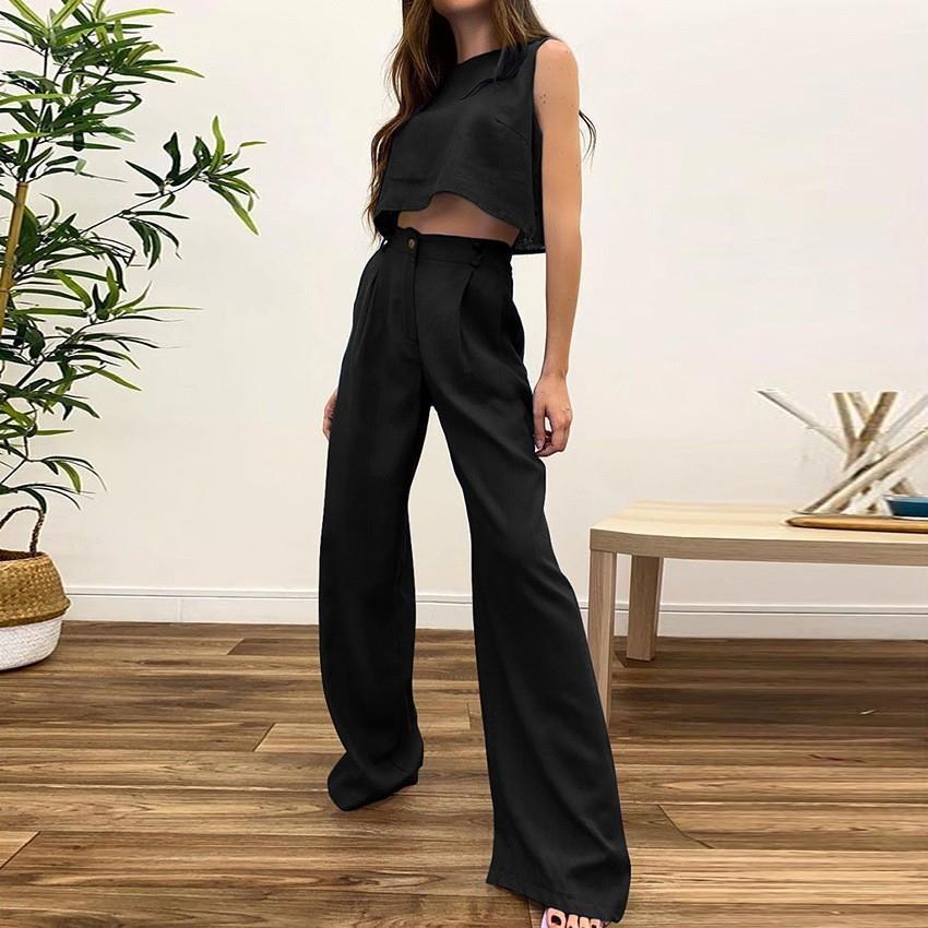 Hendrika - solid color sleeveless vest & trousers set